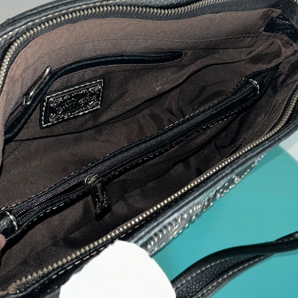 New Trinity Ranch by Montana West Tooled Pebbled Leather Studded Shoulder Bag - Picture 13 of 15